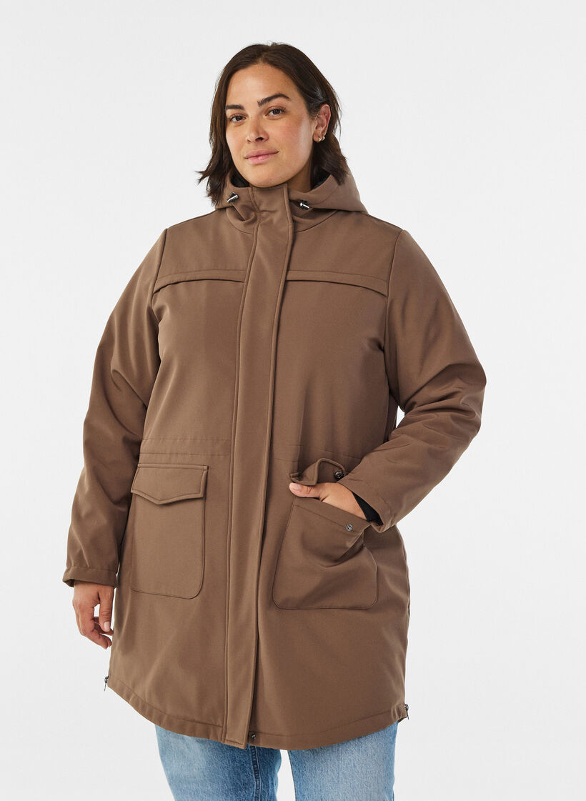 Water-repellent softshell jacket with quilted lining, Brown, Model image number 0