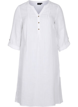 Cotton dress with 3/4 sleeves, Bright White, Packshot image number 0