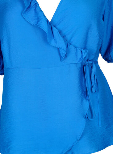 Wrap blouse in viscose with 1/2 sleeves, Olympian Blue, Packshot image number 2