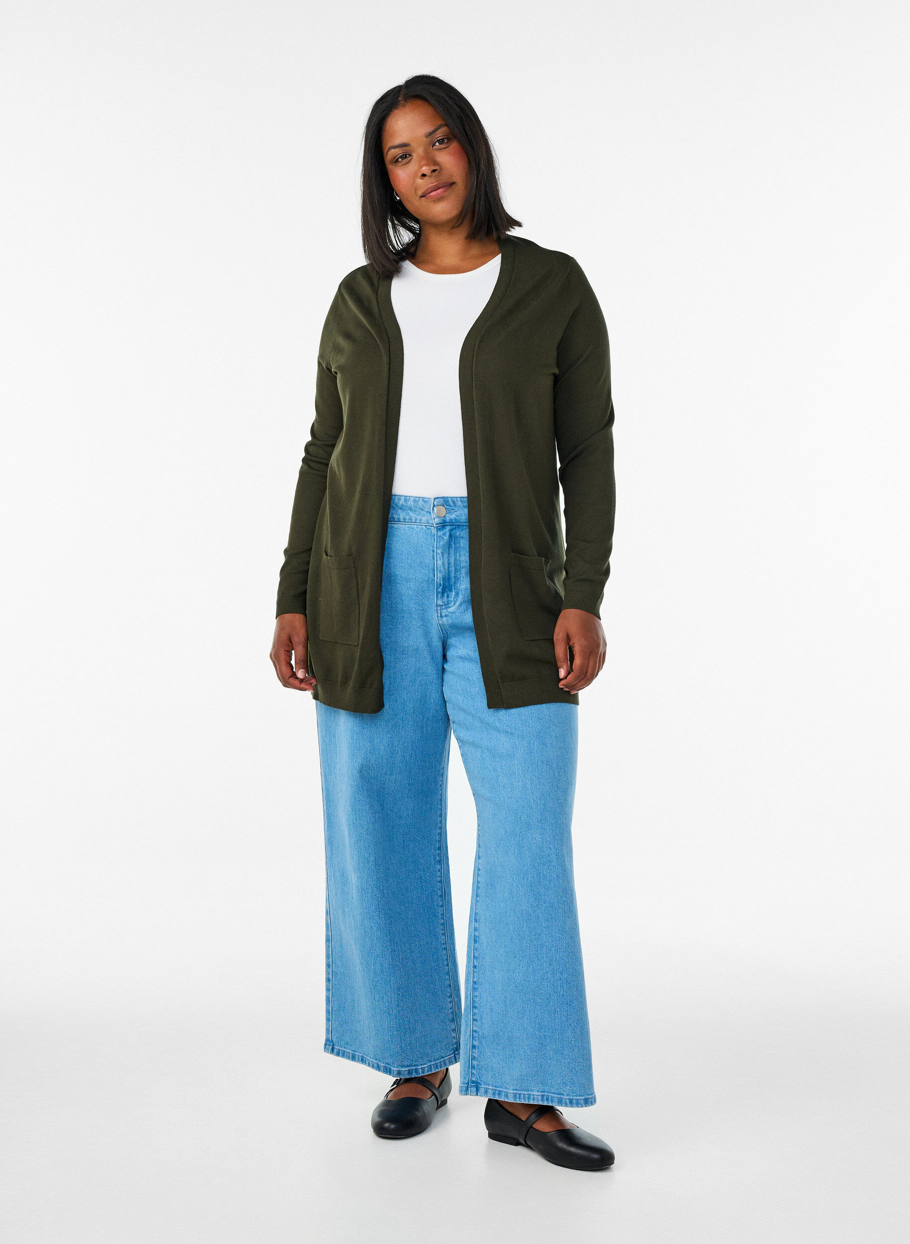ZizzifashionLong knitted cardigan in a viscose blend, Green, Model image number 1