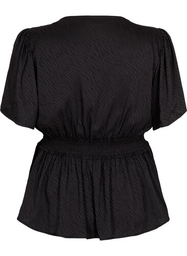 Short sleeve blouse with smock details, Black, Packshot image number 1