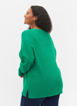 Knitted sweater in rib with slits, Jolly Green Mel., Model image number 1