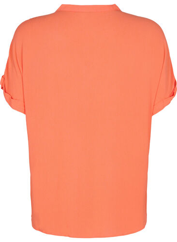 Short-sleeved viscose shirt with v-neck, Living Coral, Packshot image number 1