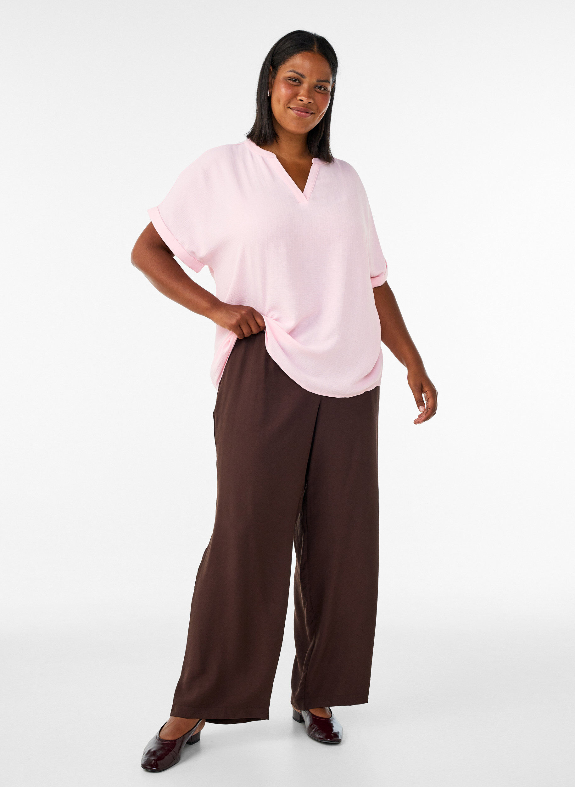 ZizzifashionLoose blouse with short sleeves, Rose, Model image number 1