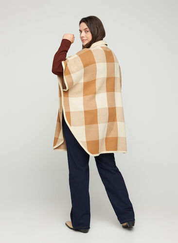 Checkered poncho with roll neck, Tobacco Brown Comb, Model image number 1