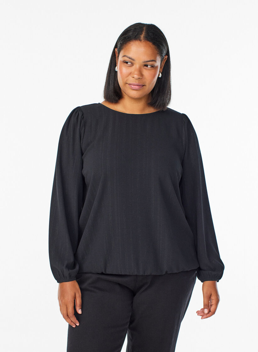 Blouse with silver glitter, Black, Model image number 0