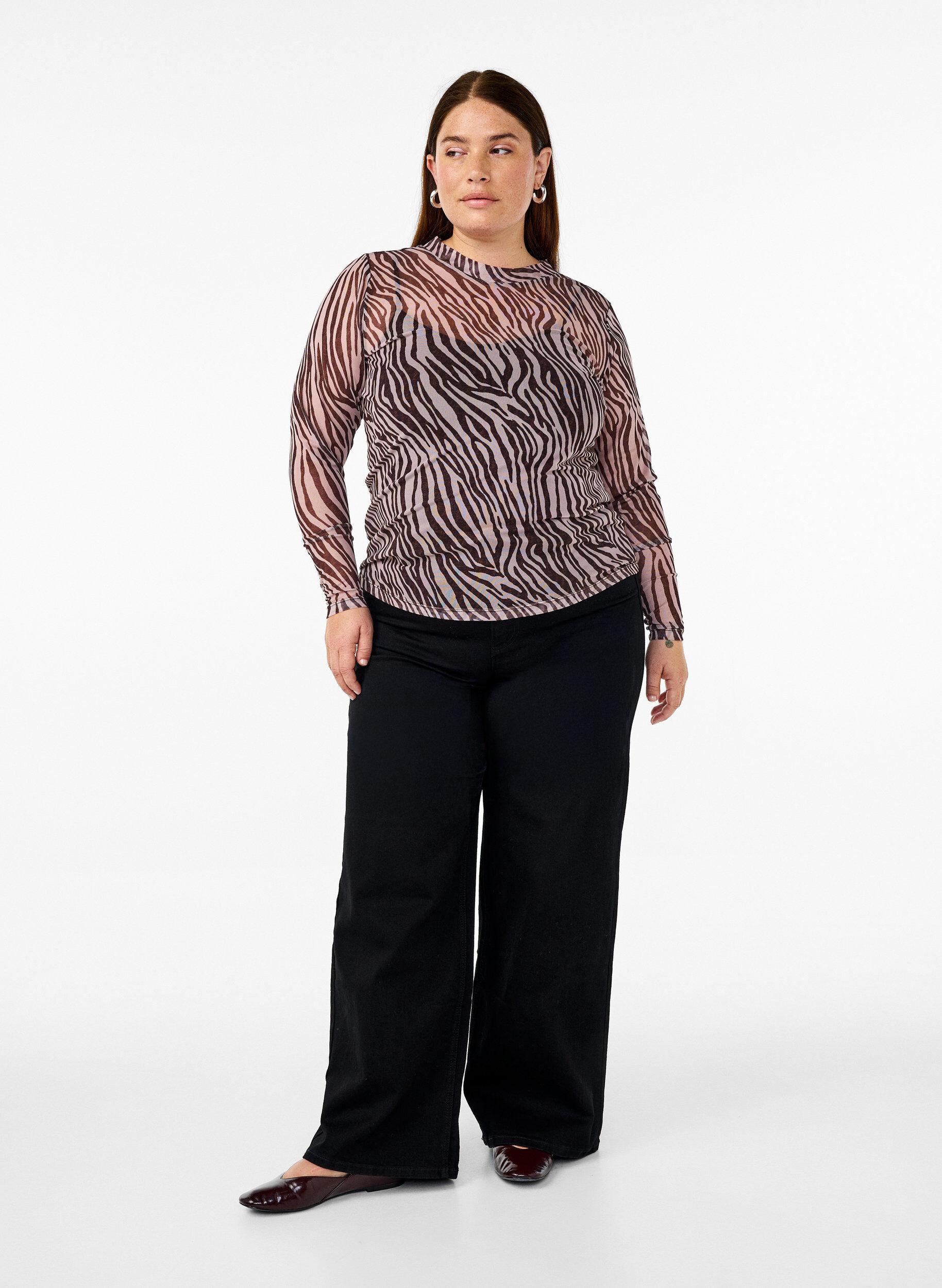 Zizzifashion Mesh blouse with dots, Black, Model image number 1