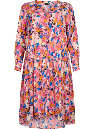 Long-sleeved viscose midi dress with print, Rosebloom GraphicAOP, Packshot image number 0