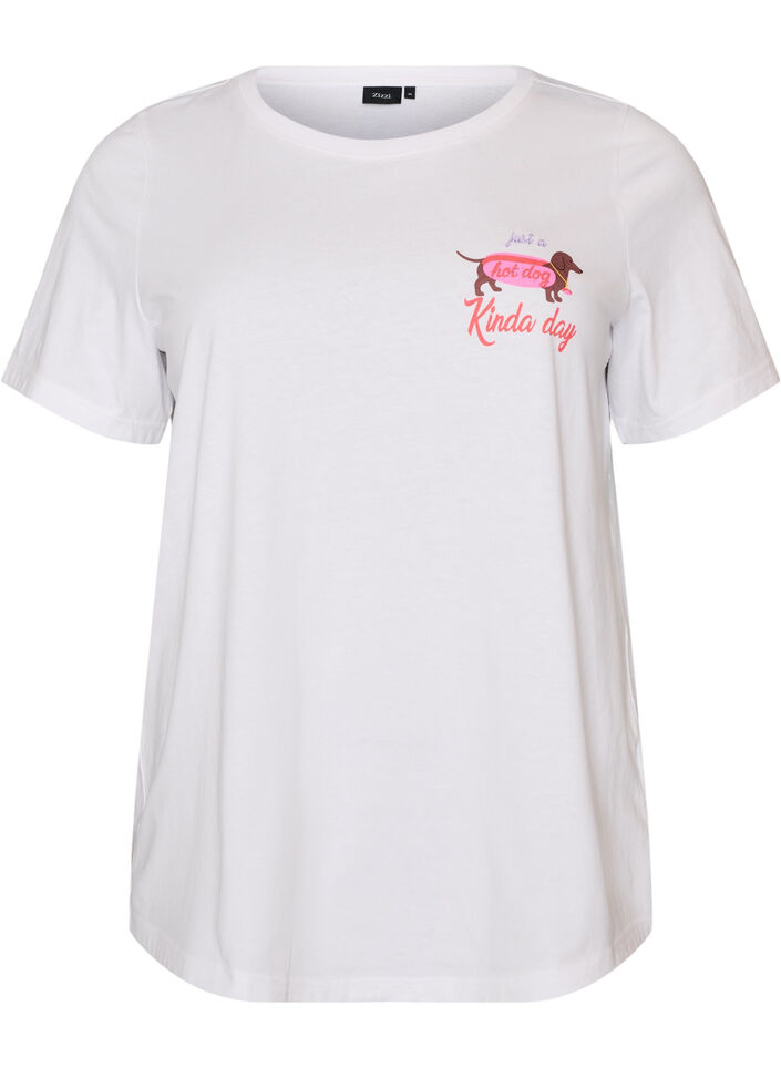 Cotton T-shirt with chest print, White, Packshot image number 0