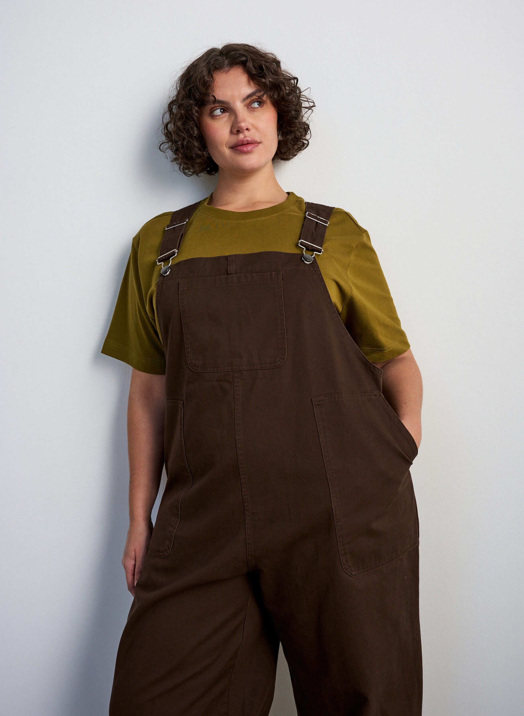 ZizzifashionDungarees with balloon effect and adjustable straps, Brown, Model image number 2