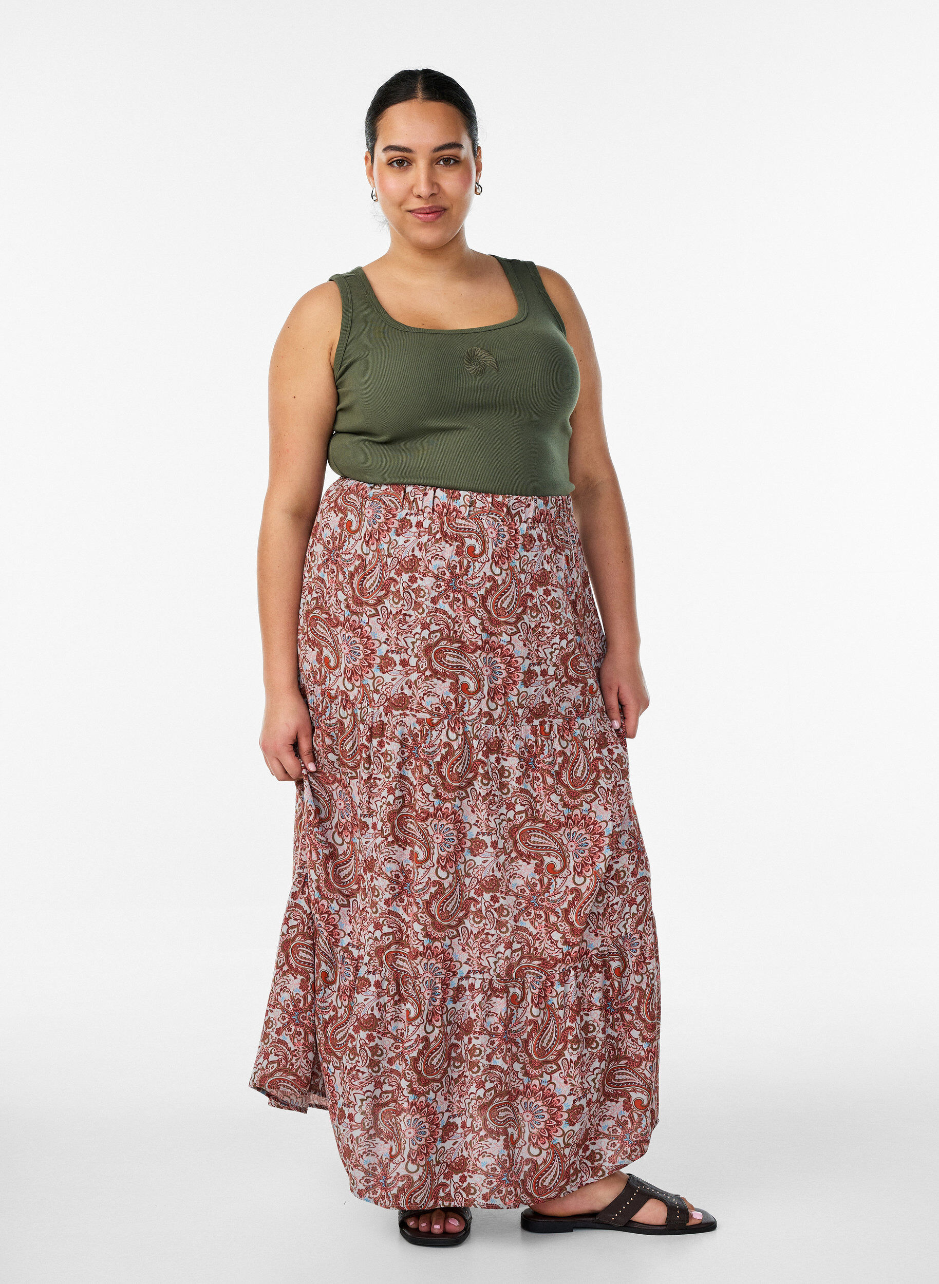 ZizzifashionLong skirt with elasticated waist, Red, Model image number 0