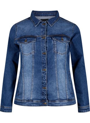Short cotton denim jacket, Blue denim, Packshot image number 0
