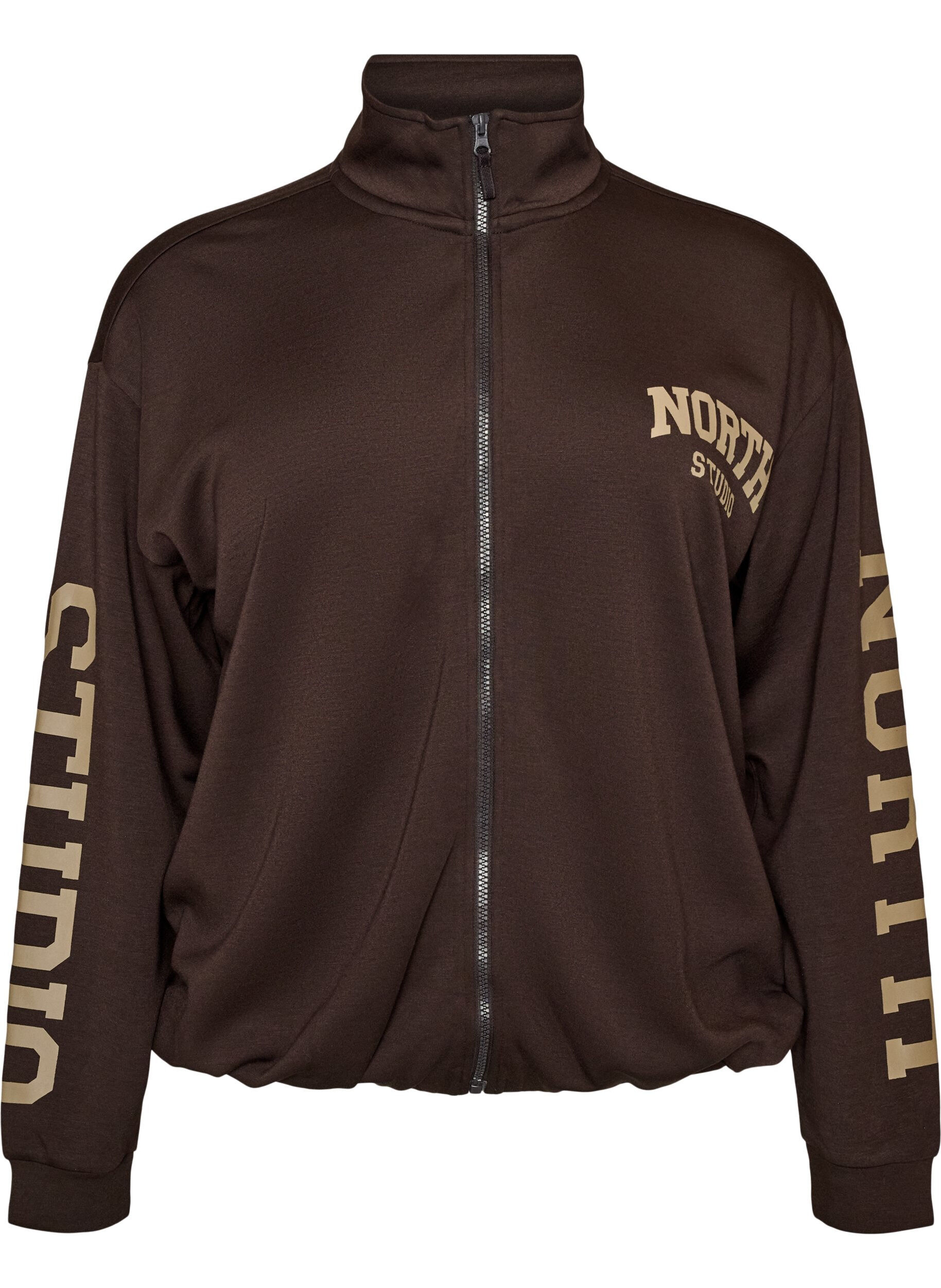 ZizzifashionSporty bomber cardigan with zip and high collar, Brown, Packshot image number 0