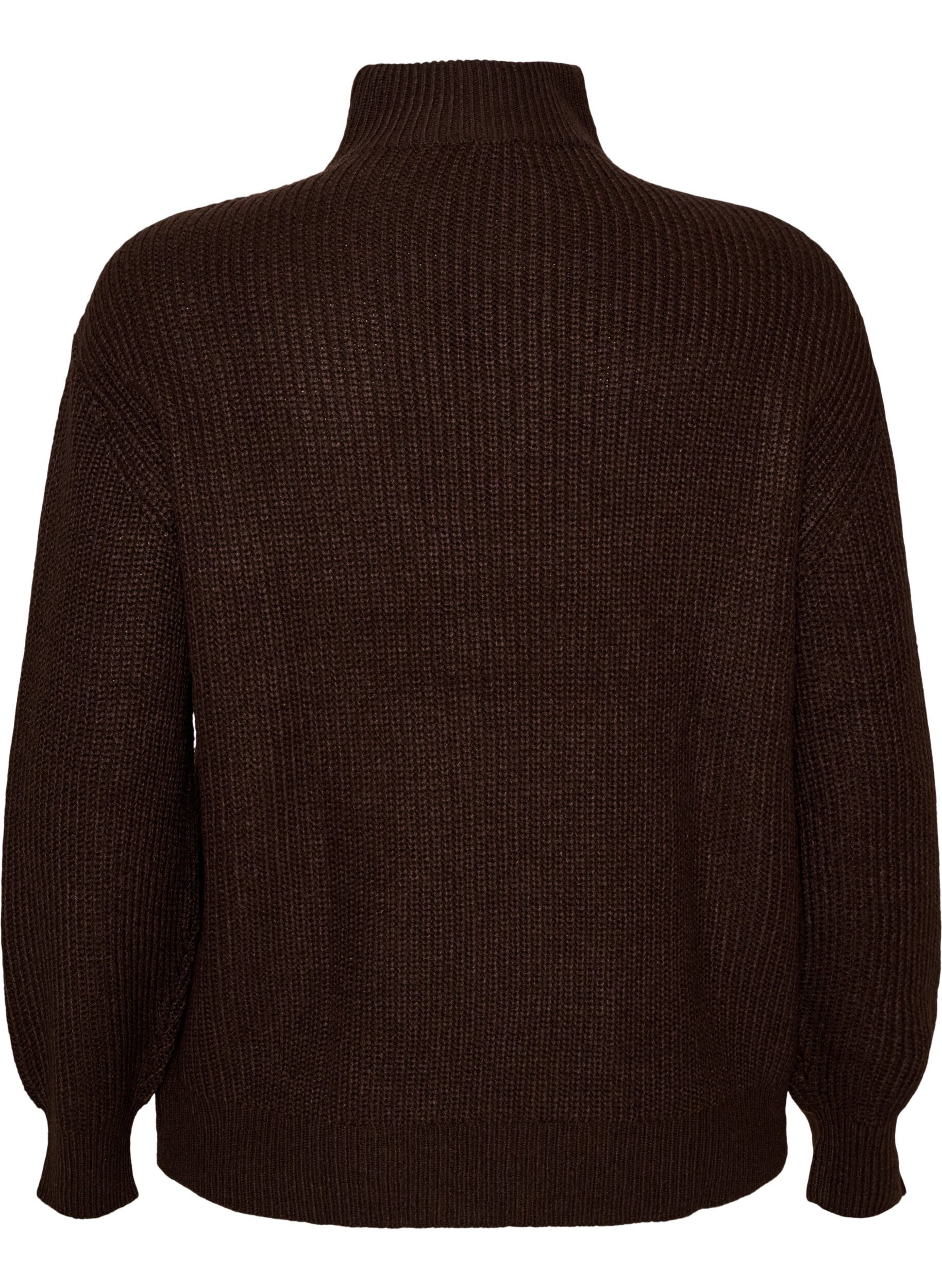 ZizzifashionKnitted sweater with high neck and zipper, Brown, Packshot image number 1