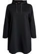 Long cotton sweat cardigan with hood, Black, Packshot image number 0