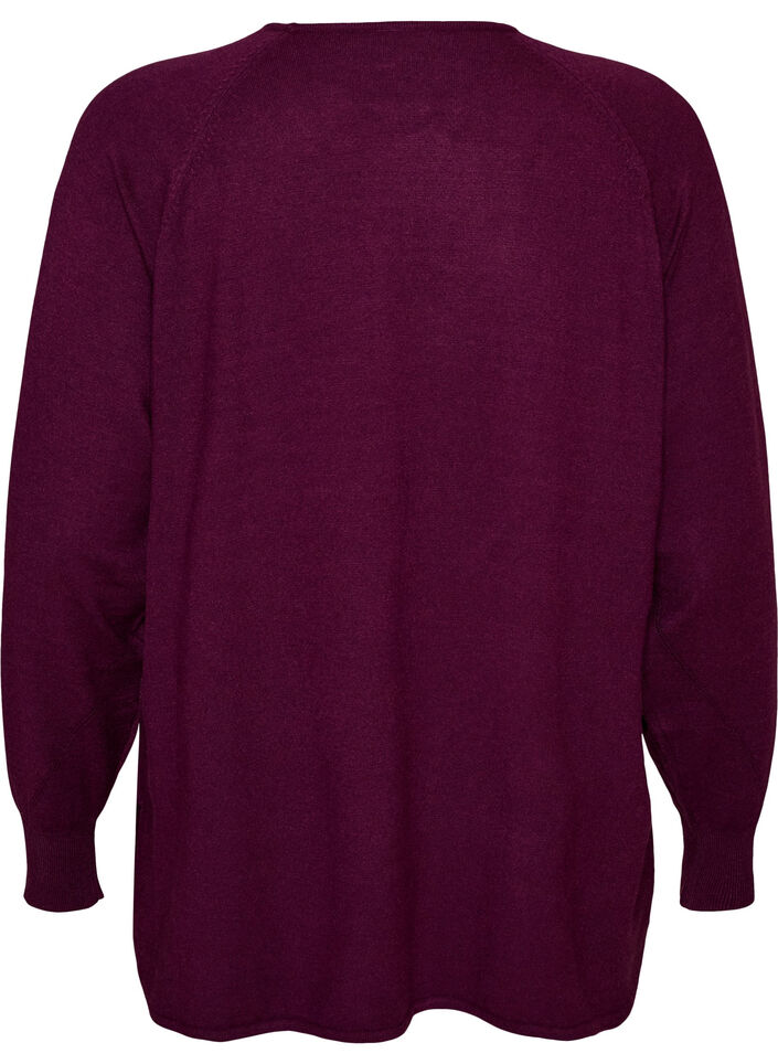 Knitted blouse with round neck and knitted pattern, Red, Packshot image number 1