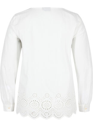 Long-sleeved cotton blouse with embroidery anglaise, Bright White, Packshot image number 1