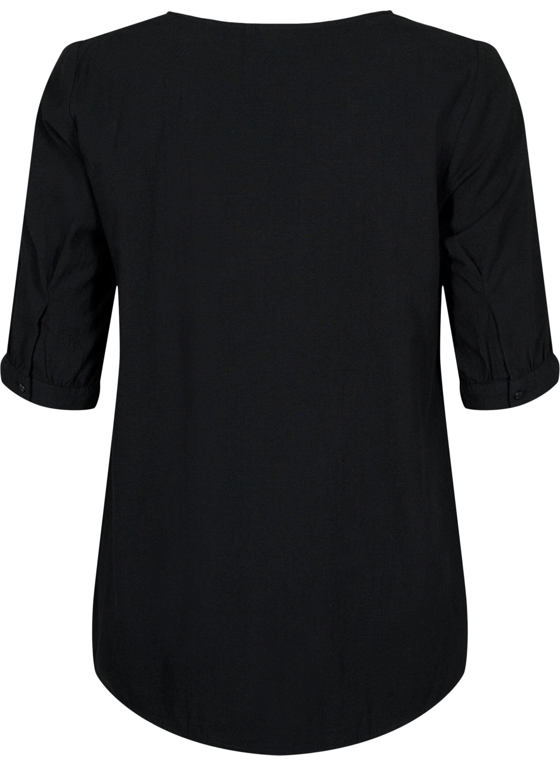 Zizzifashion FLASH - Cotton blouse with half-length sleeves, Black, Packshot image number 1
