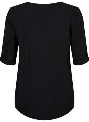 FLASH - Cotton blouse with half-length sleeves, Black, Packshot image number 1