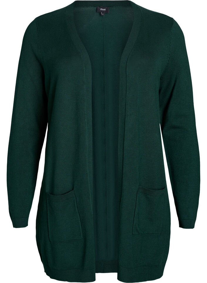 Long knitted cardigan in a viscose blend, Green, Packshot image number 0