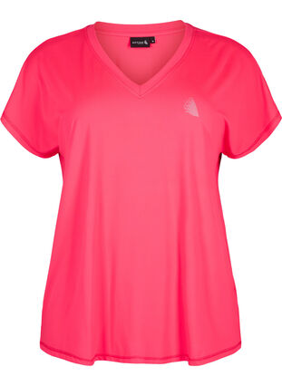 Loose training t-shirt with v-neck, Neon Diva Pink, Packshot image number 0