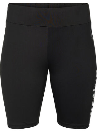 Close-fitting gym shorts with text print, Black, Packshot image number 0