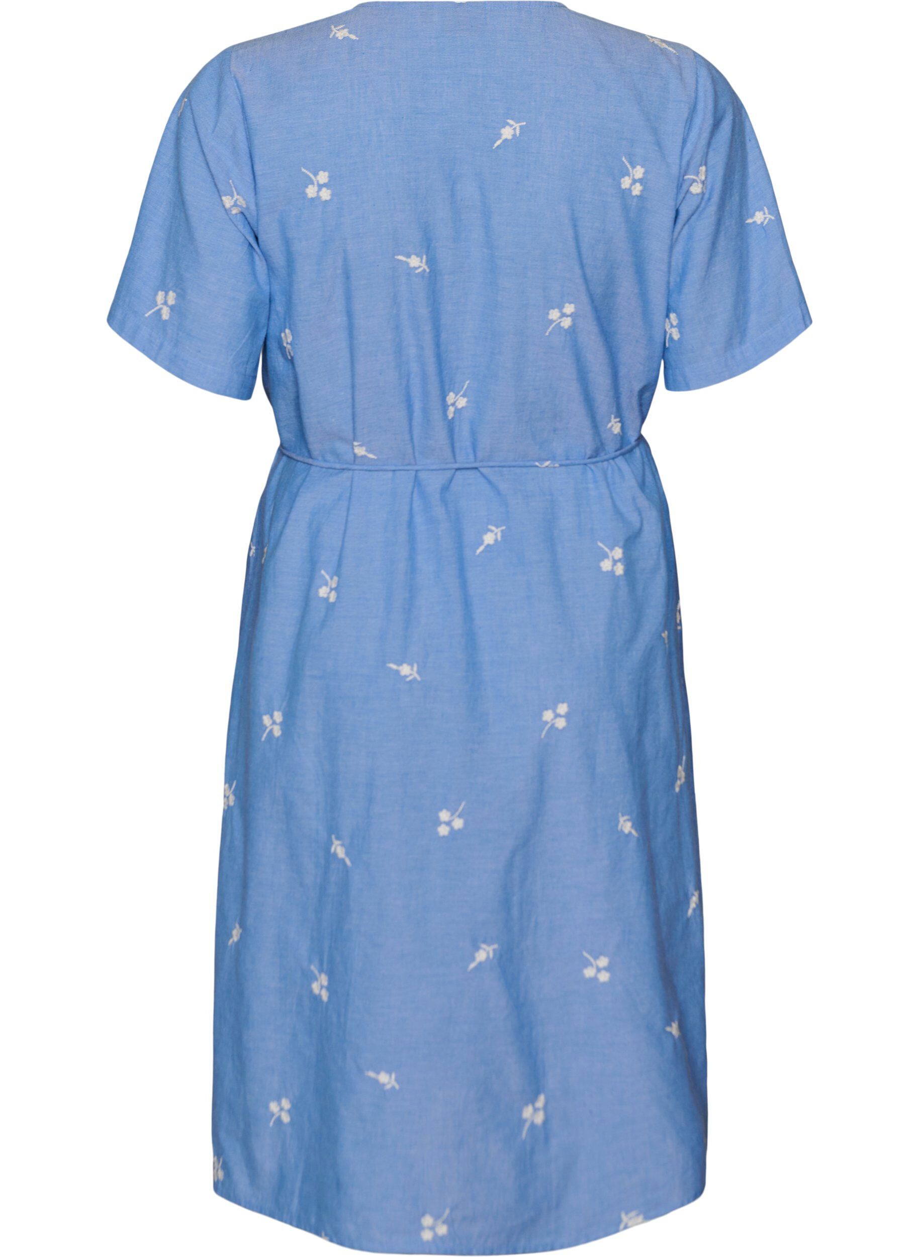 ZizzifashionCotton shirt dress with embroidered flowers, Light Blue, Packshot image number 1