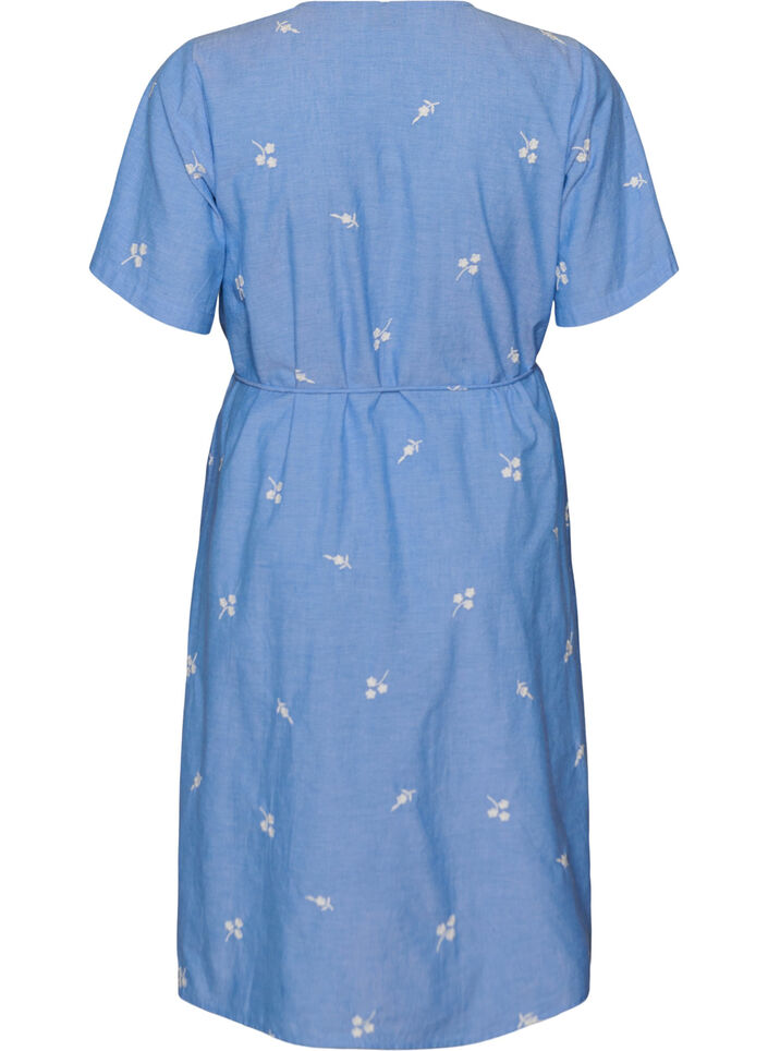 Cotton shirt dress with embroidered flowers, Light Blue, Packshot image number 1