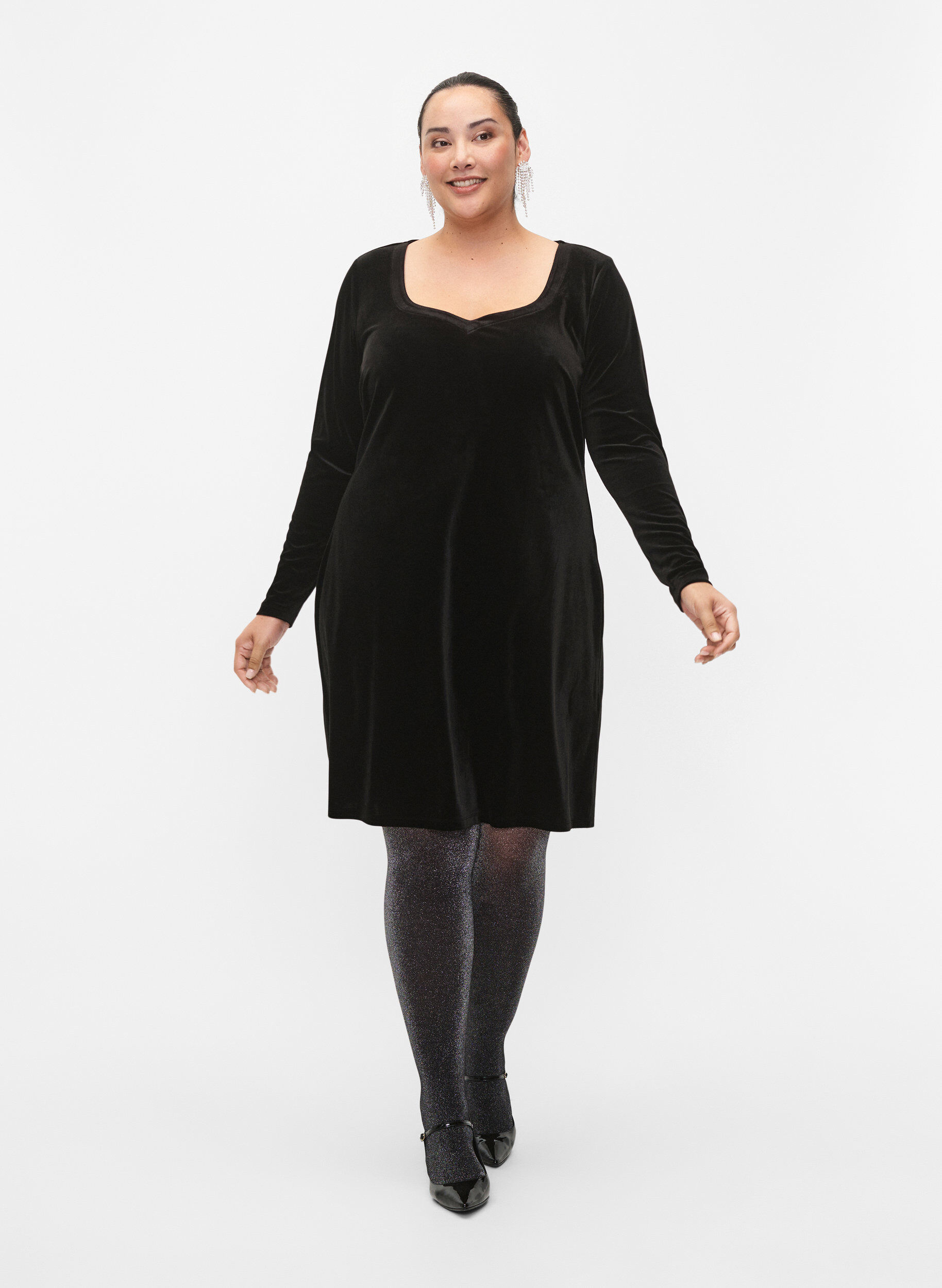 Zizzifashion Velour dress with long sleeves, Black, Model image number 3