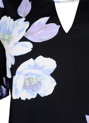 Short sleeve viscose Blouse with print, Black Big Flower AOP, Packshot image number 2