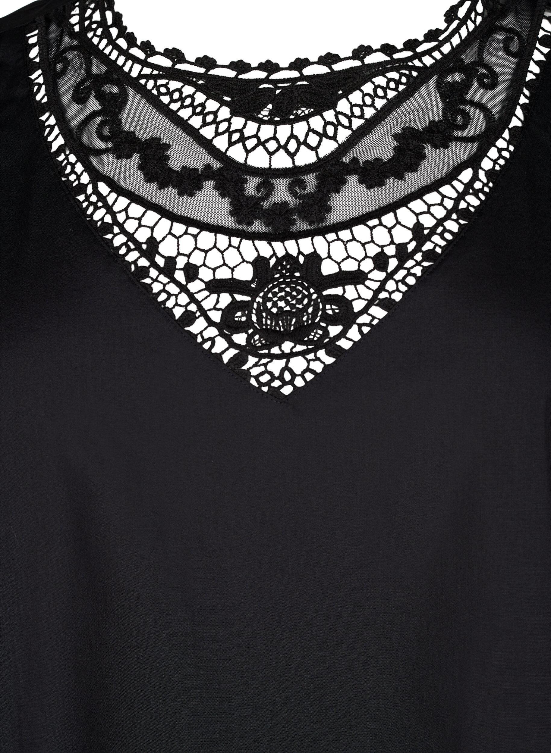 Zizzifashion Short-sleeved blouse with lace detail, Black, Packshot image number 2