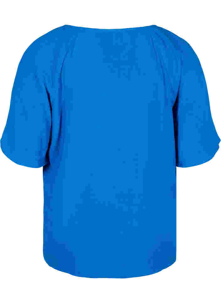 Short-sleeved viscose blouse with string detailing, Classic Blue, Packshot image number 1