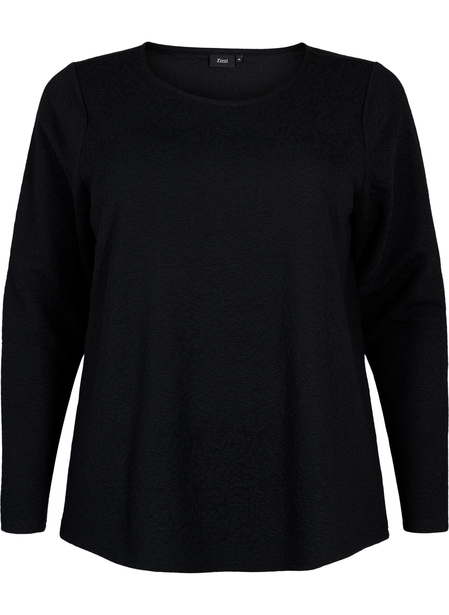 Zizzifashion Long-sleeved blouse with texture, Black, Packshot image number 0