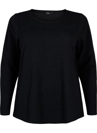 Long-sleeved blouse with texture, Black, Packshot image number 0