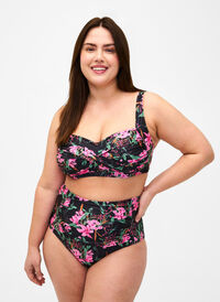 Extra high-waisted bikini bottom with print, Palm Leaf AOP, Model