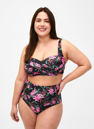 Extra high-waisted bikini bottom with print, Palm Leaf AOP, Model image number 0