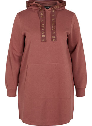 Sweat dress with a hood and pocket, Mahogany, Packshot image number 0