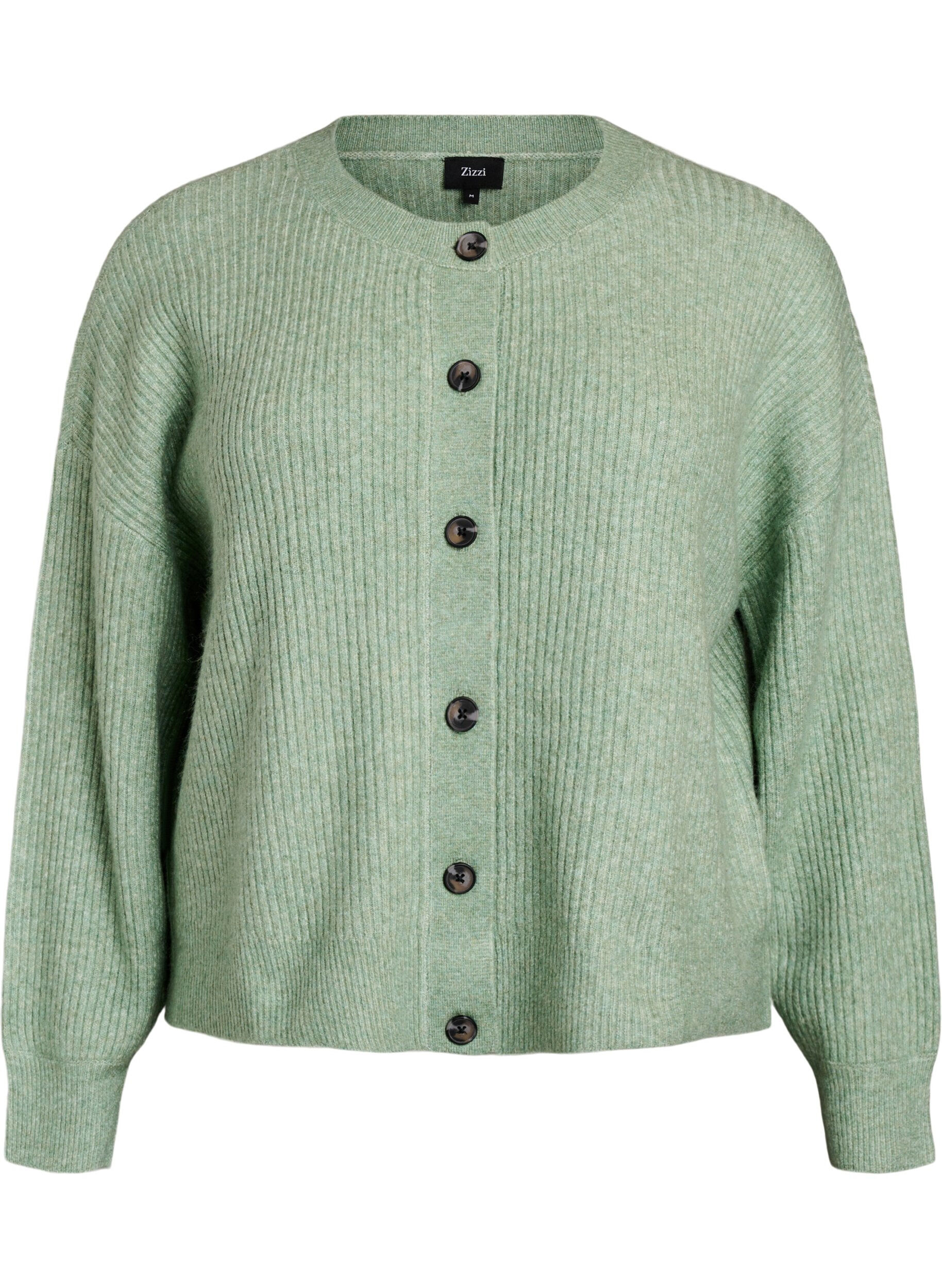 Zizzifashion Ribbed cardigan with buttons, Green, Packshot image number 0
