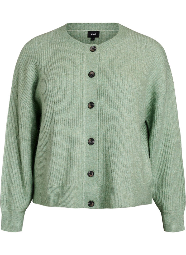Rib knit cardigan with buttons, Green, Packshot image number 0