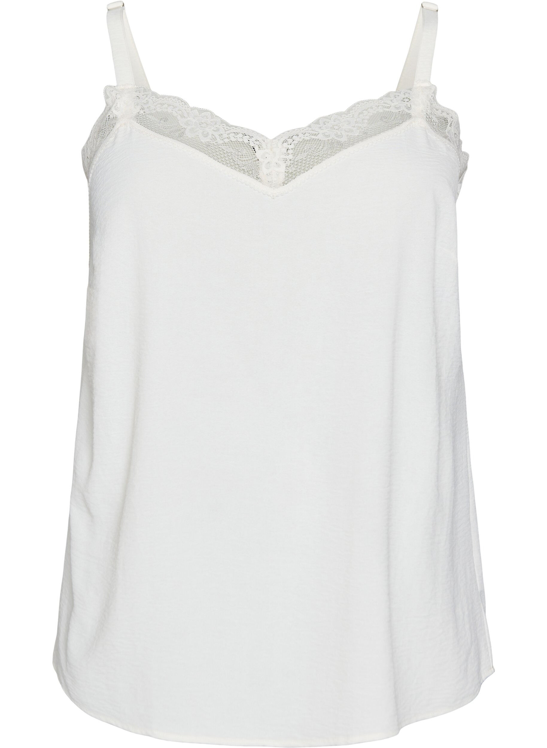Zizzifashion Cami top with a V-neck and lace trim, Vanilla, Packshot image number 0