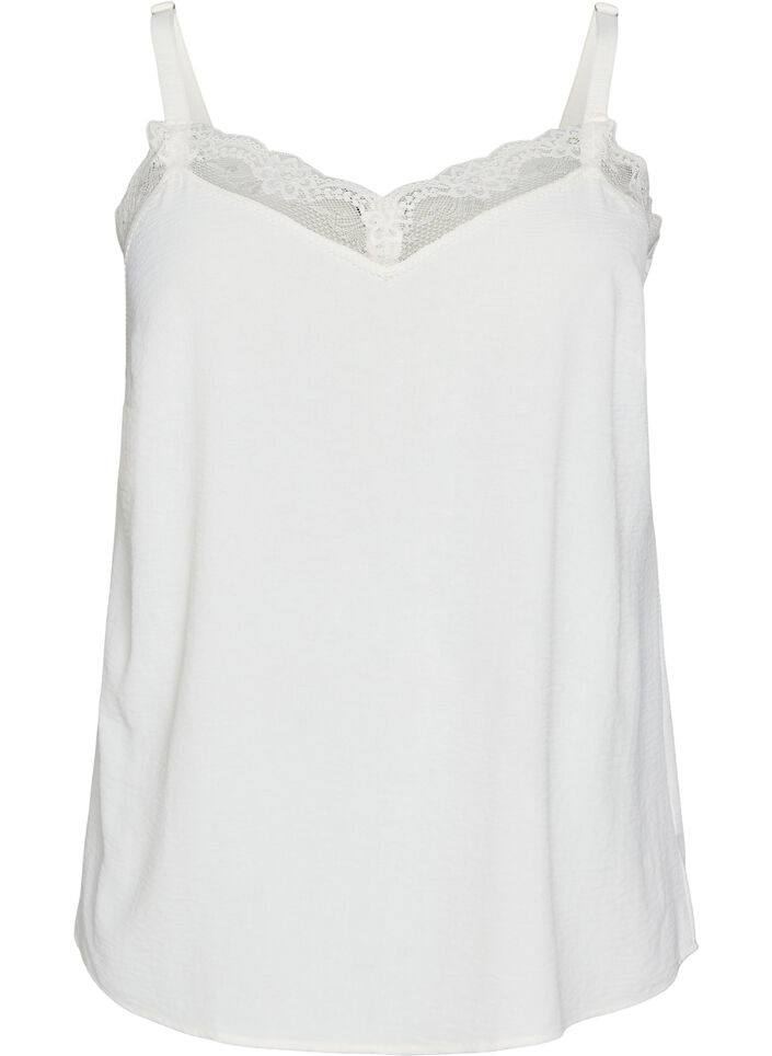 Cami top with a V-neck and lace trim, Vanilla, Packshot image number 0