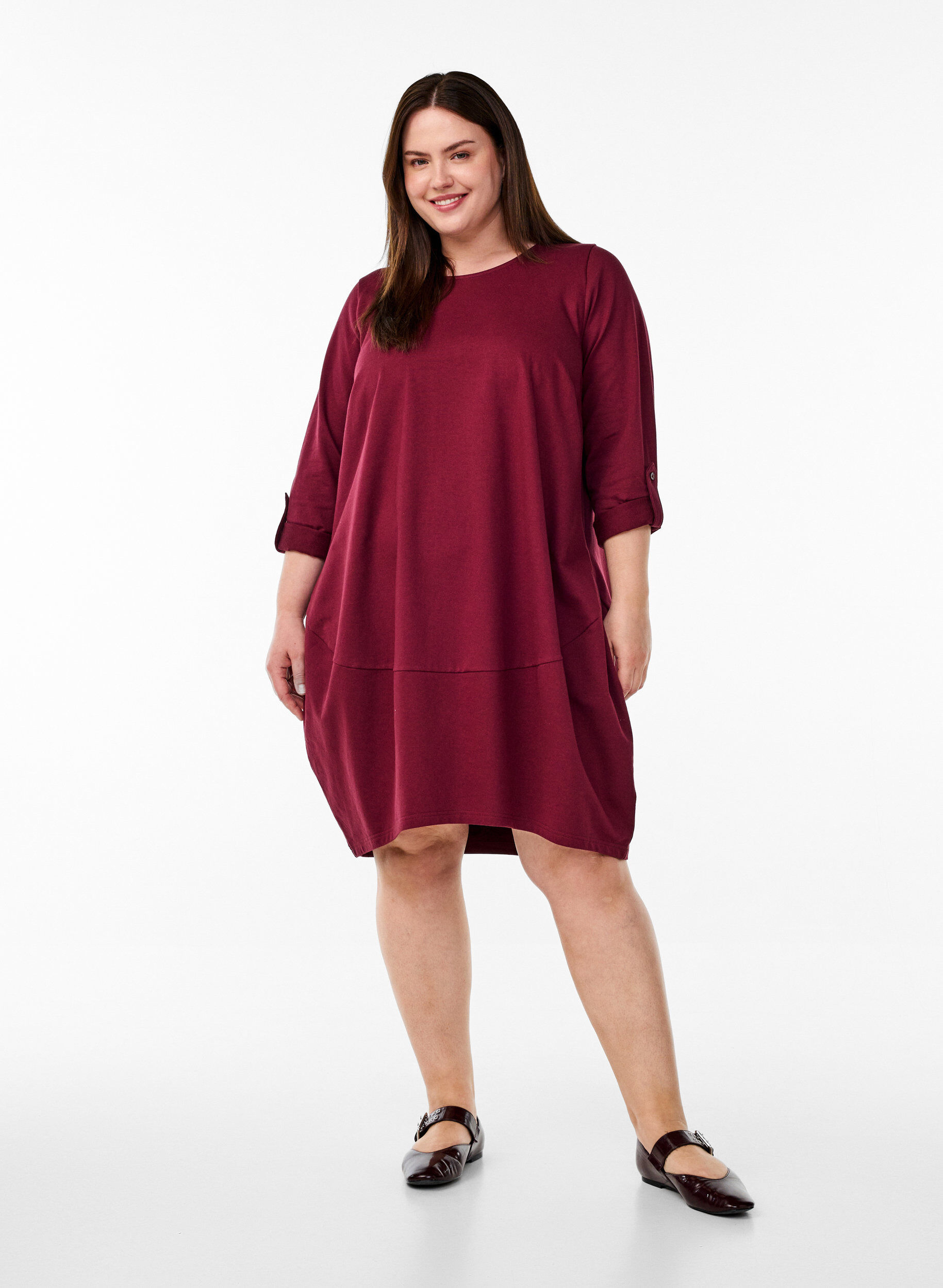 ZizzifashionBalloon dress with pockets, Dark Bordeaux, Model image number 1