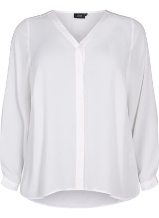 Long-sleeved shirt with v-neck, Bright White, Packshot image number 0