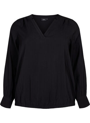 Viscose blouse with v-neck, Black, Packshot image number 0