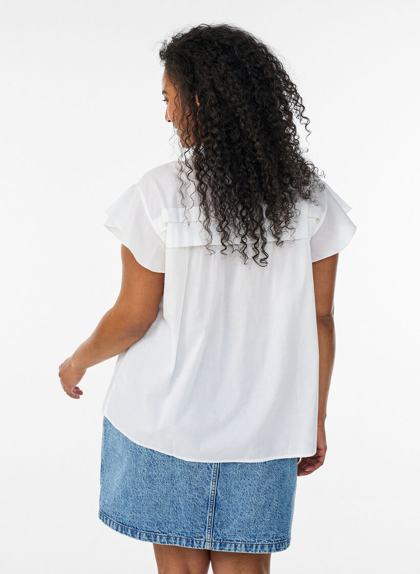 Sleeveless A-line cotton shirt blouse, White, Model image number 2