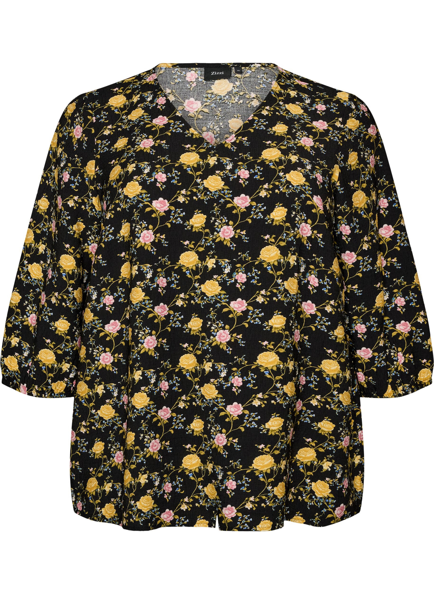 ZizzifashionPatterned viscose blouse with 3/4-sleeves, Black, Packshot image number 0