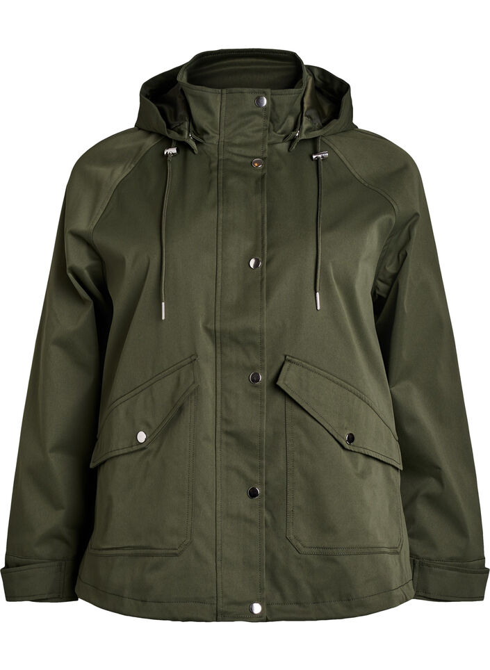 Short spring jacket with a detachable hood, Green, Packshot image number 0