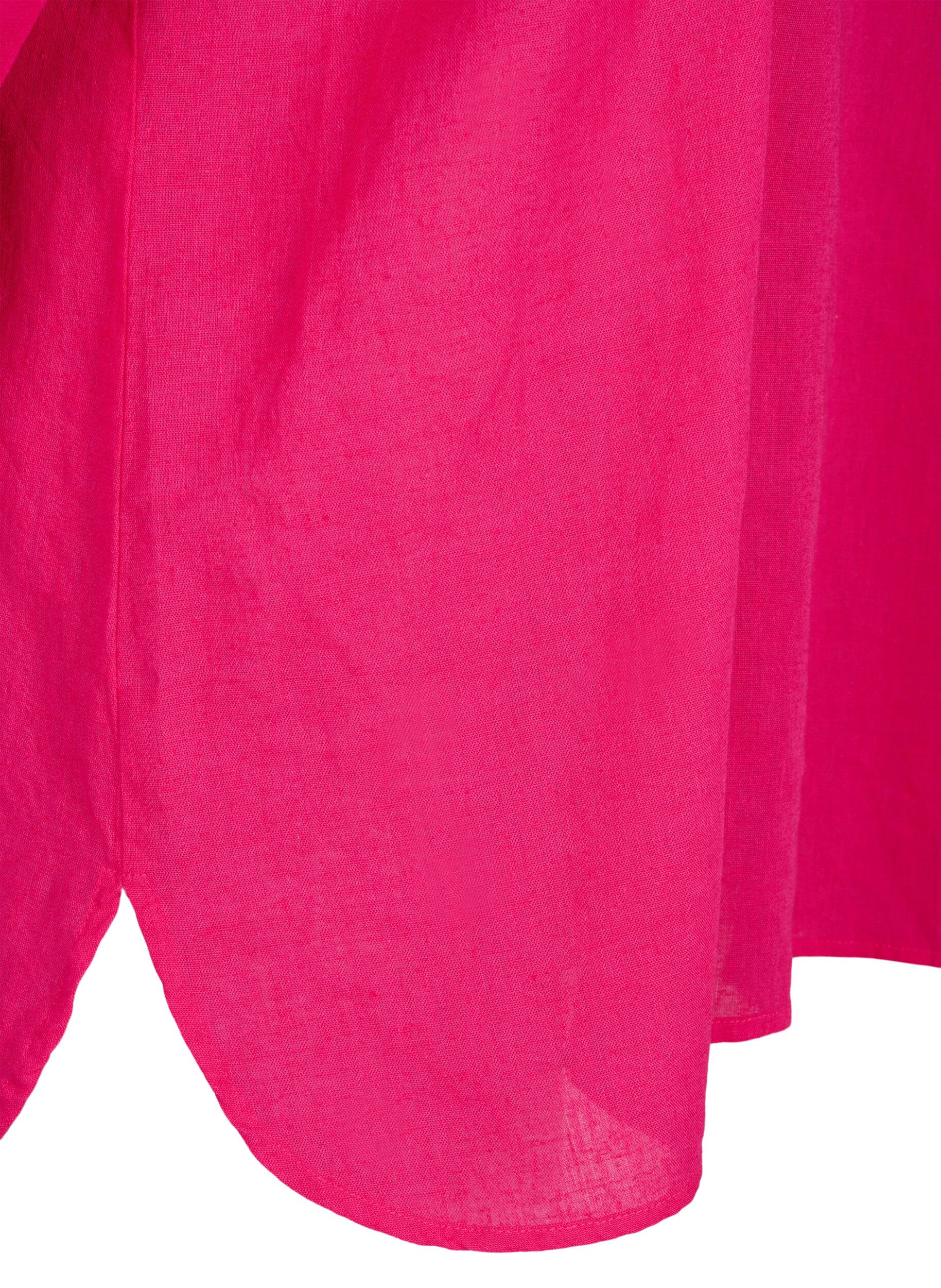 Zizzifashion Shirt blouse with button closure in cotton-linen blend, Bright Rose, Packshot image number 3