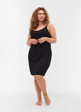 Plain-coloured slip dress in viscose, Black, Model image number 2