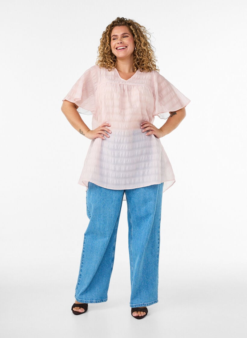 Tunic in lyocell with flutter sleeves, Rose, Model image number 1